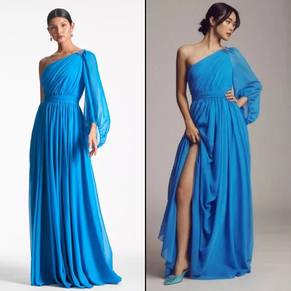 Anthropologie Sachin & Babi Womens Size 6 Makayla Azure Blue Gown Maxi Dress